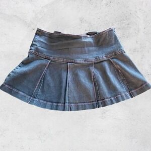 Whimsigoth Lace Up Denim Mini Skirt Medium Stretch Morbid Threads Lace up Y2k